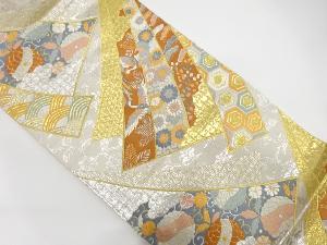 熨斗に鶴・花模様織り出し　袋帯